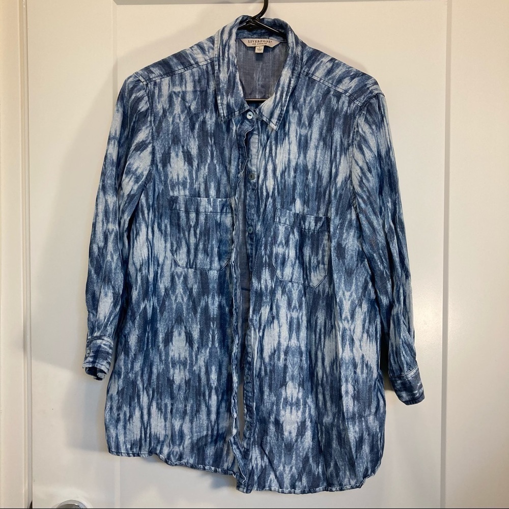 LIVERPOOL LOS ANGELES Sz L Tie Dye Look Button Blouse